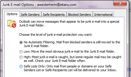 outlook 2010 email keeps going to junk folder