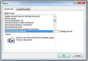 Insert a new Excel Spreadsheet