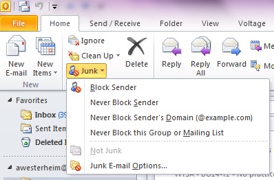 Junk email options