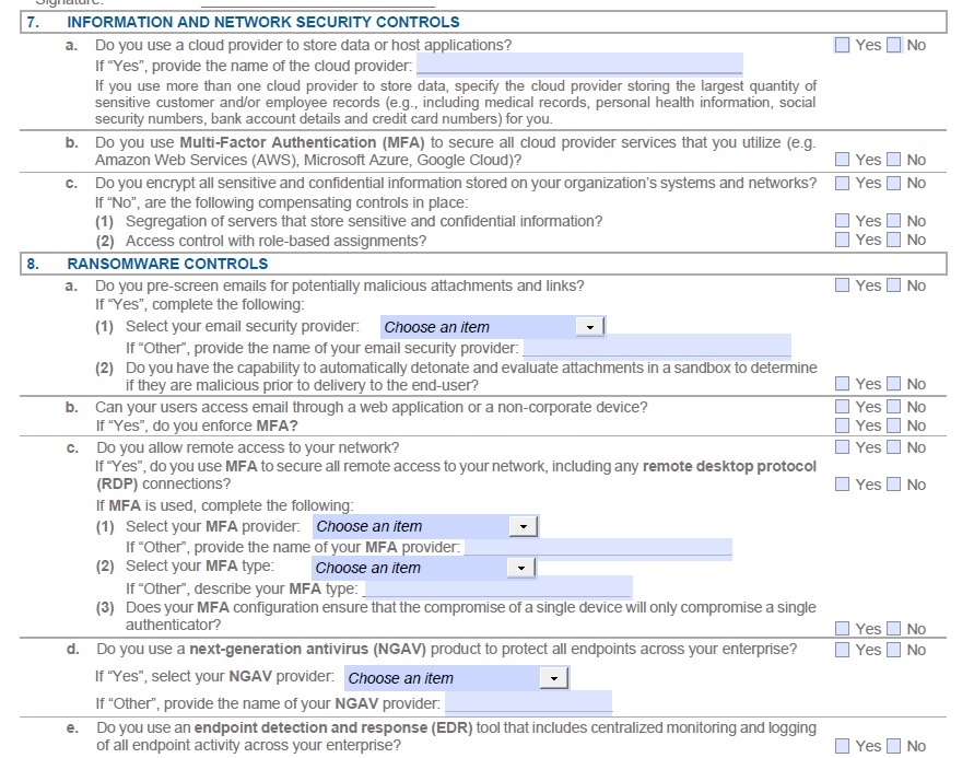 Cyber Insurance Questionaire