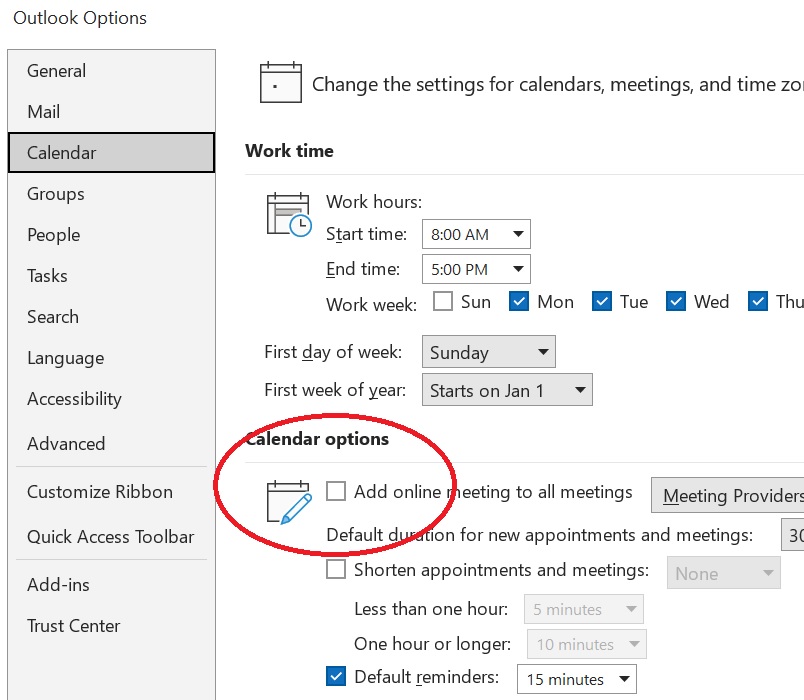 Outlook Option to Add Teams to All Meetings