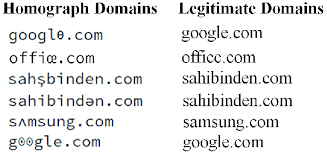 Examples of Homograph Attack Website URLS